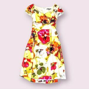Isabella DeMarco Women's Mini Dress Size 8 Yellow Floral Office Party Career